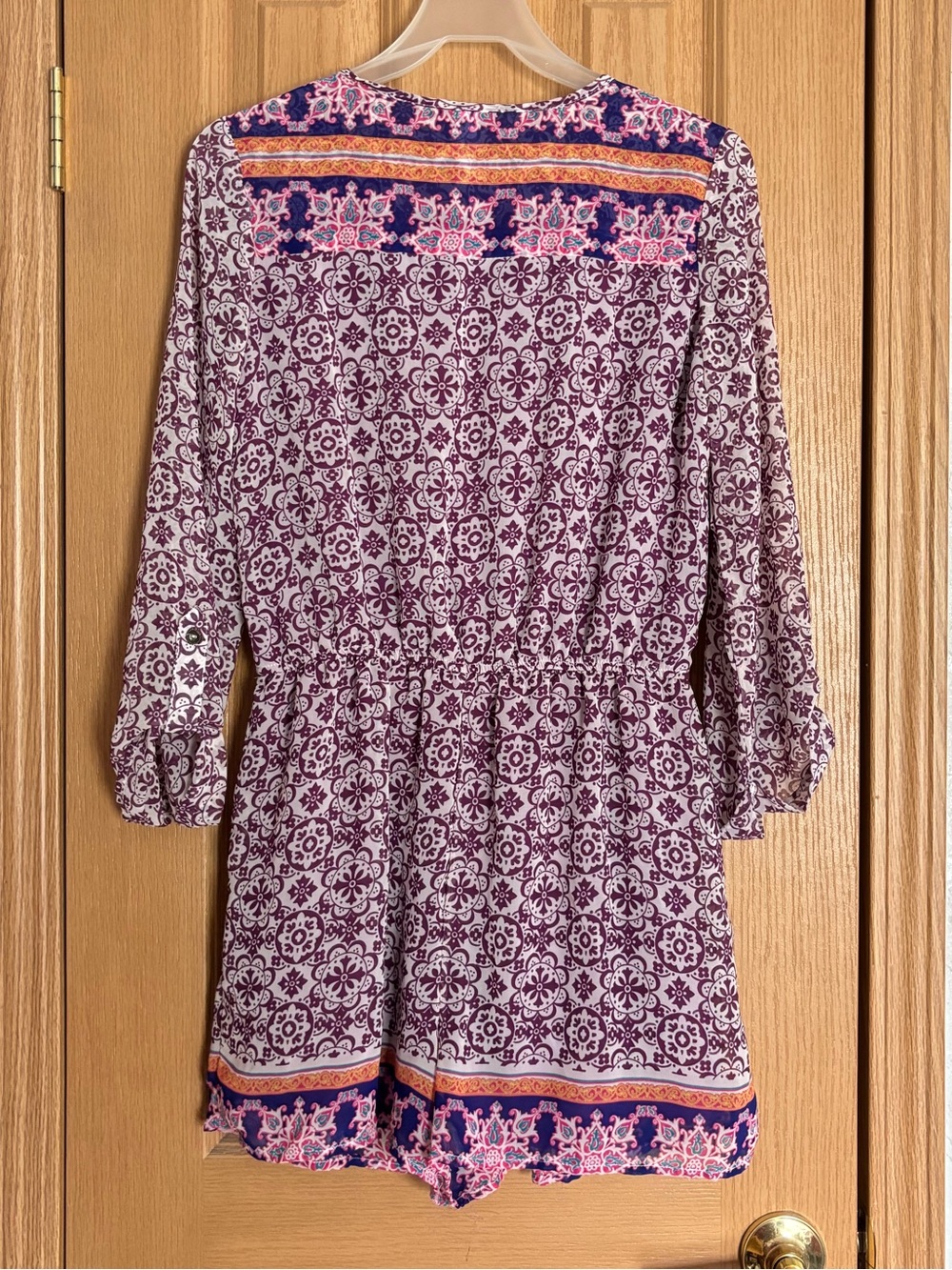Xhilaration Purple Floral Print Romper with Orange Border - Boho, Indie - Picture 3 of 14